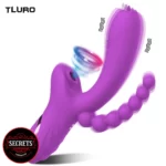 Purple Vibrator For Women with 3 Section 1 For Sucking The Clitoris , 1 For Internal Penetration And Vibration And The 3'rd Section Being A Beaded Section Intended For Anal Play