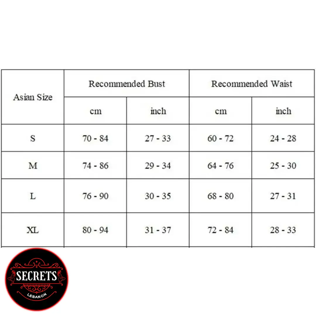 SchoolGirl Lingerie Size Chart