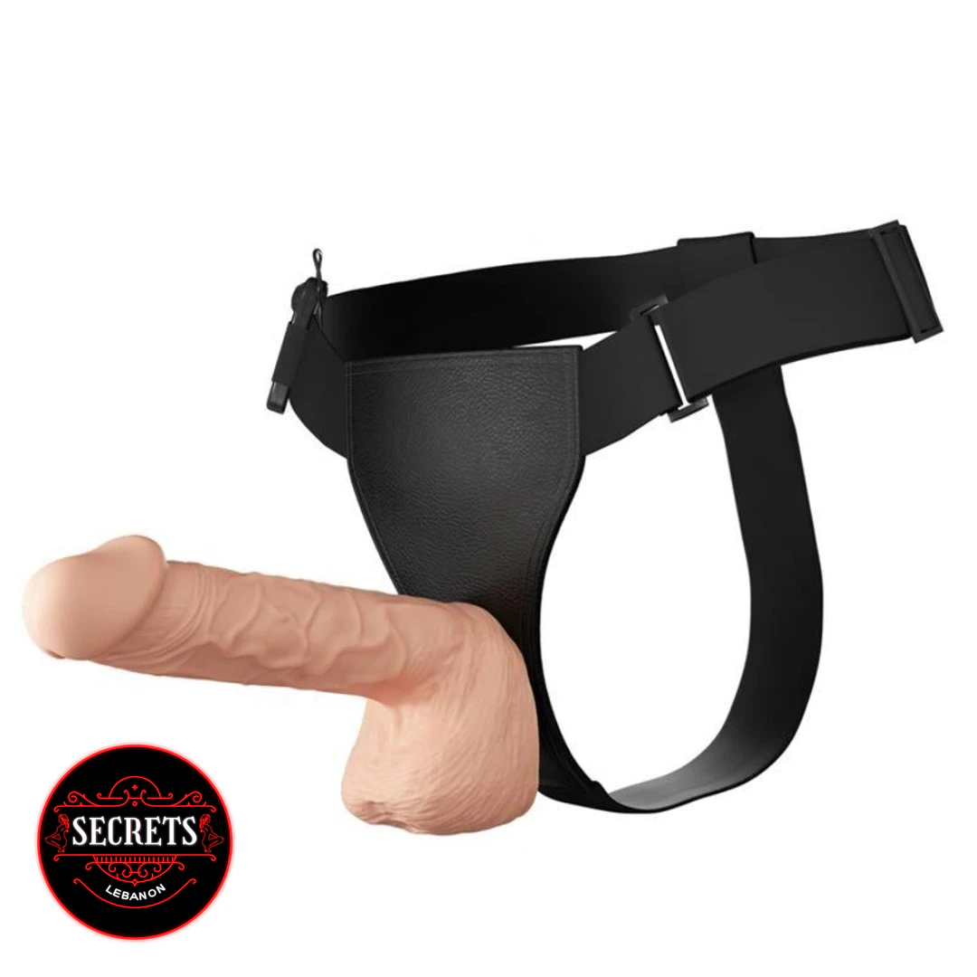 Retail packaging for the 10 Inch Vibrating Strap On Dildo with product details visible