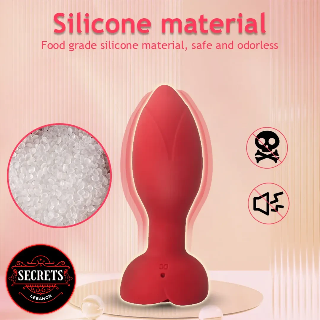 10 Mode App Controlled Rose Butt Plug in red food-grade silicone