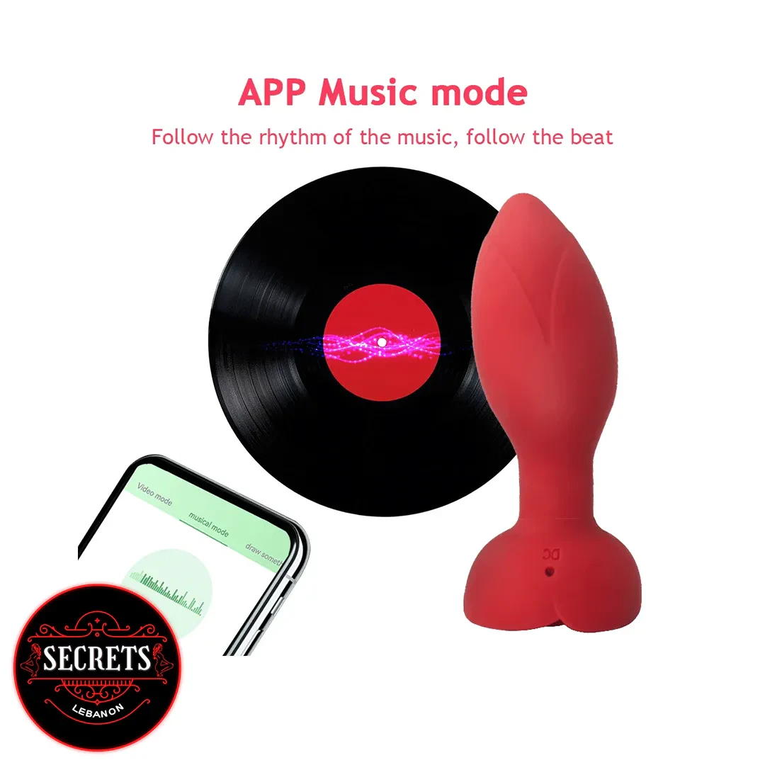 10 Mode App Controlled Rose Butt Plug red silicone with smartphone app