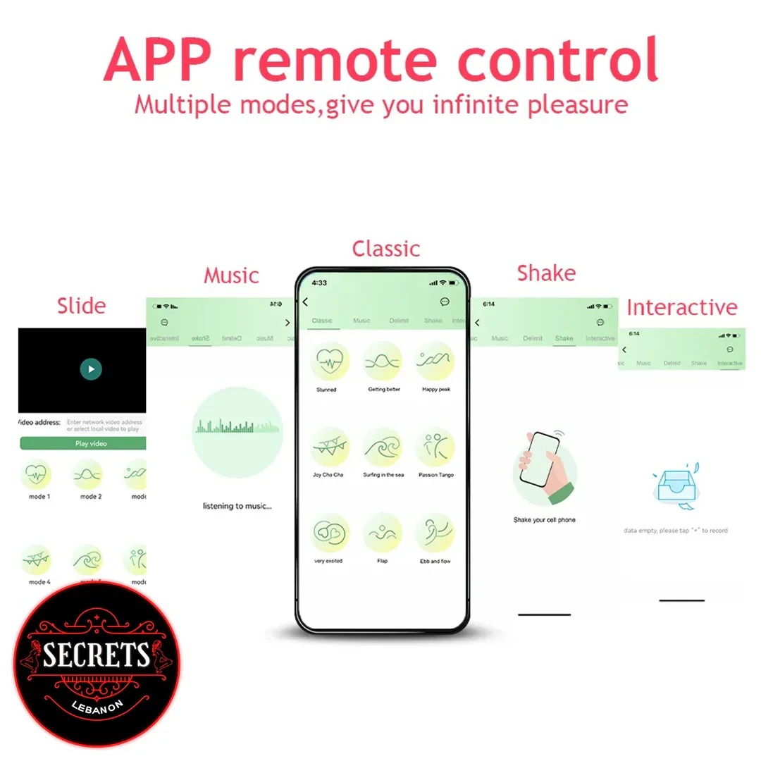 10 Mode App Controlled Rose Butt Plug smartphone app interface showing vibration modes