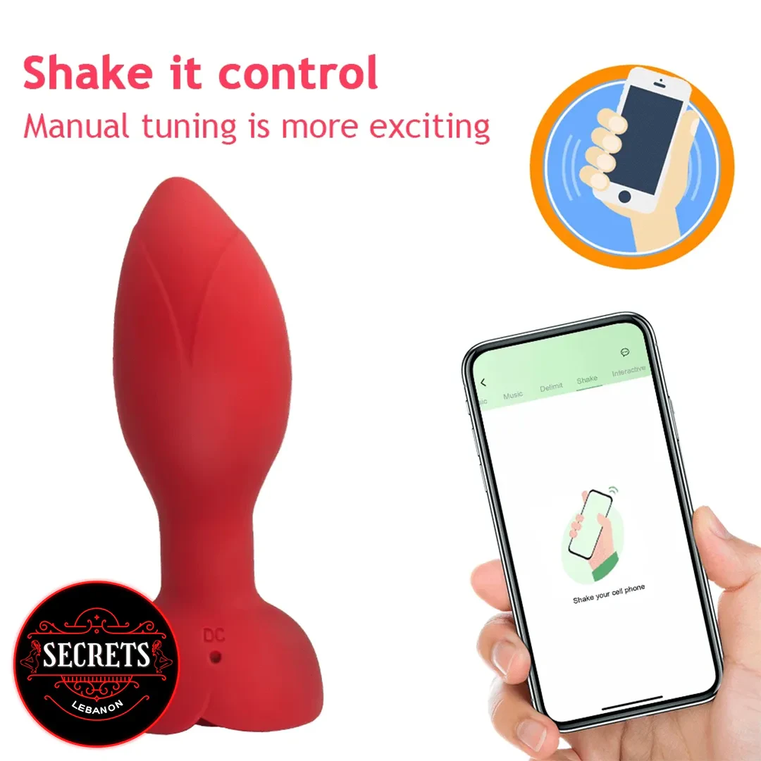 10 Mode App Controlled Rose Butt Plug in red with smartphone app