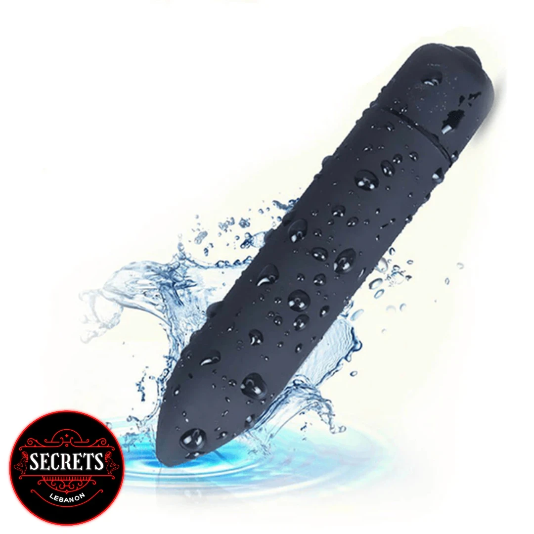10 Mode Mini Bullet Vibrator black silicone with water droplets splashing