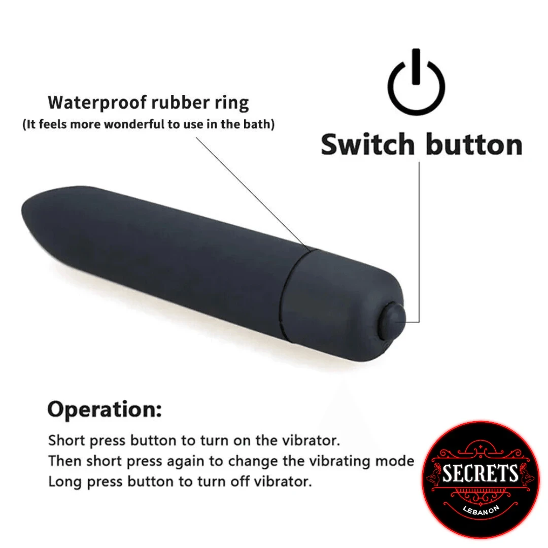 10 Mode Mini Bullet Vibrator matte black with labelled switch button