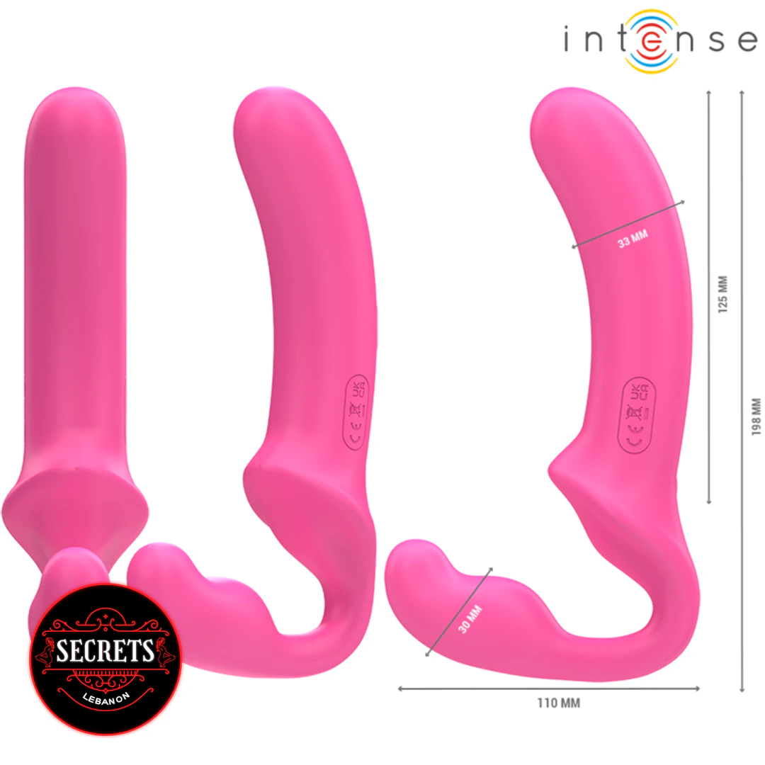10 Mode Remote Control Strapless Vibrator shown in three angles pink silicone