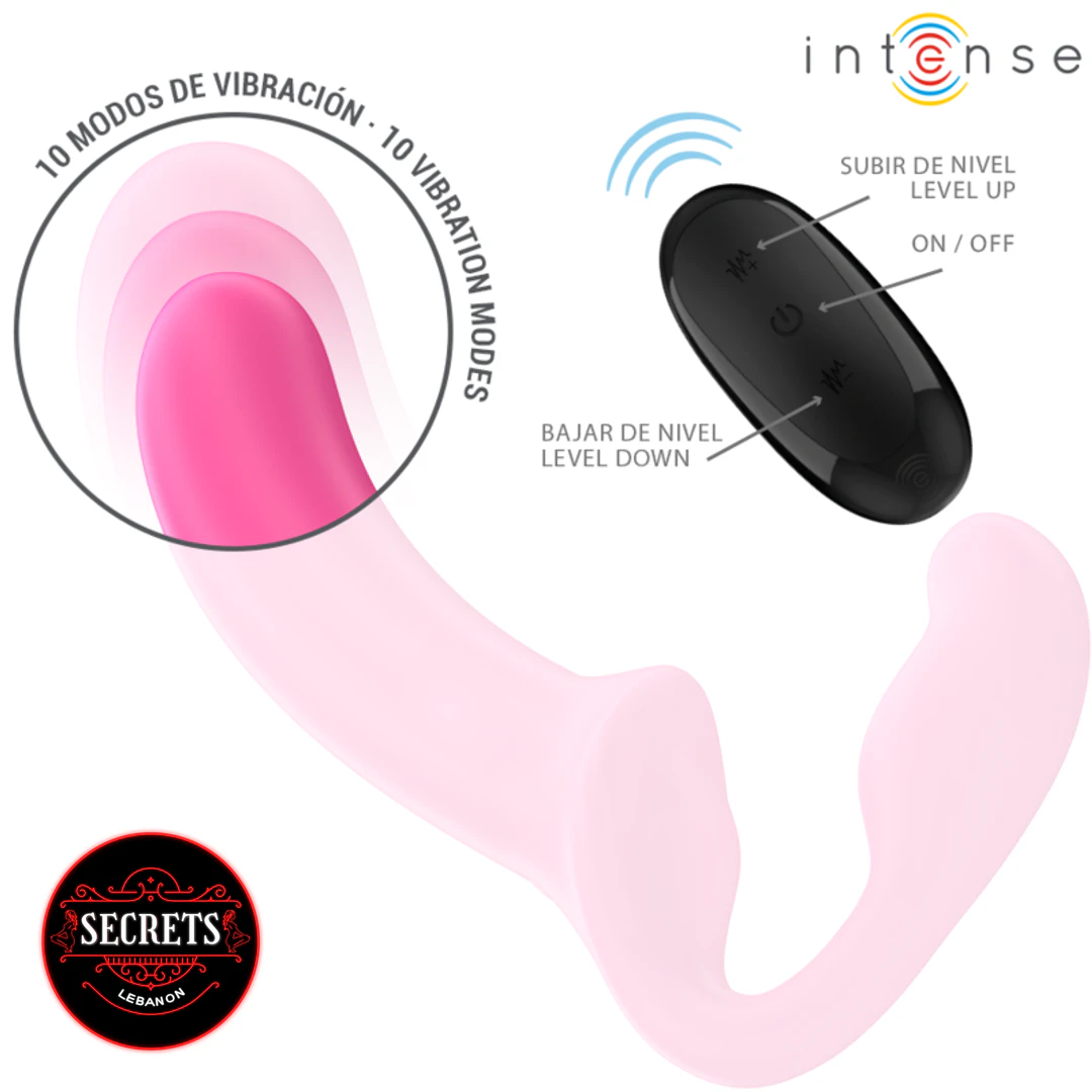 10 Mode Remote Control Strapless Vibrator in pink with black wireless remote