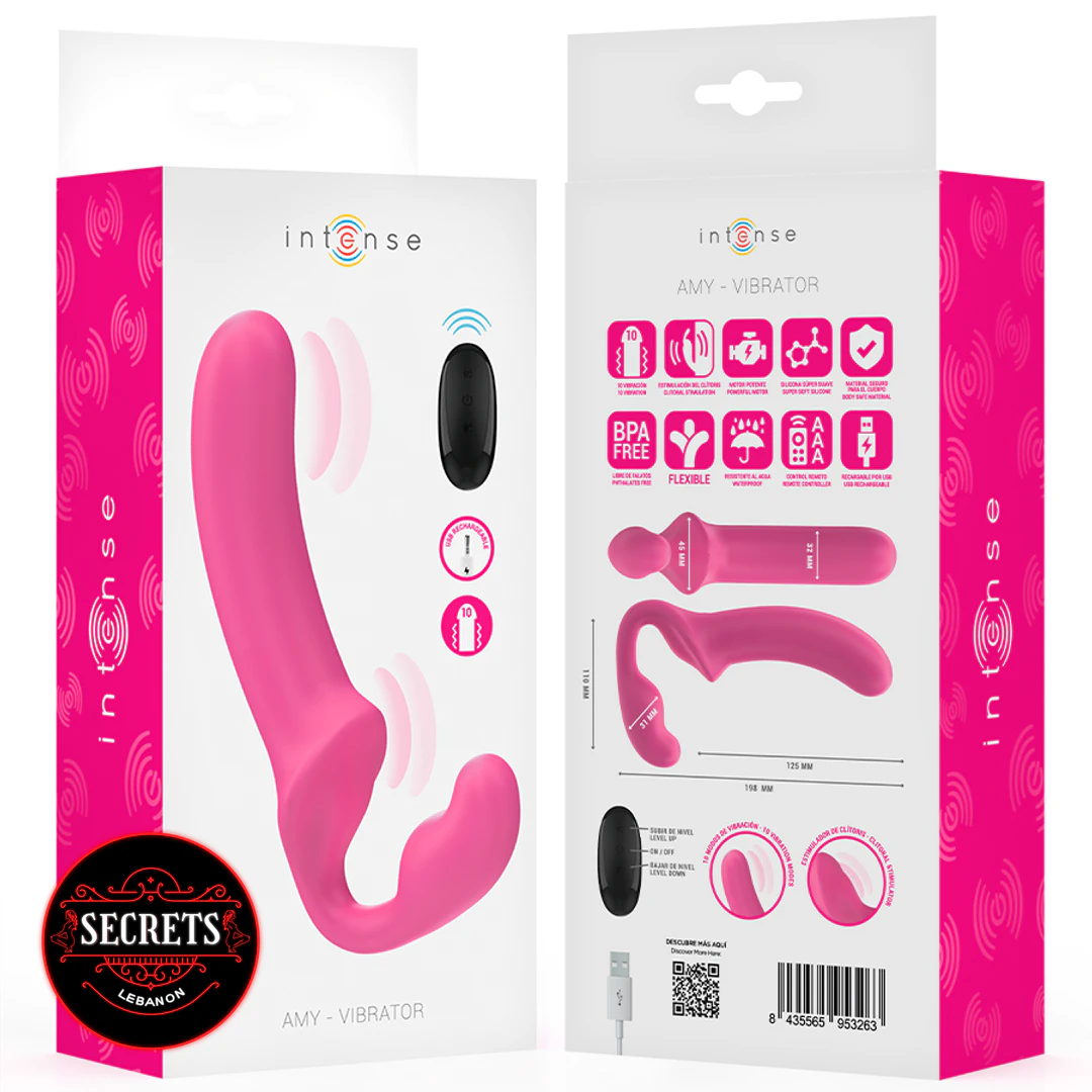 10 Mode Remote Control Strapless Vibrator front and back packaging in pink
