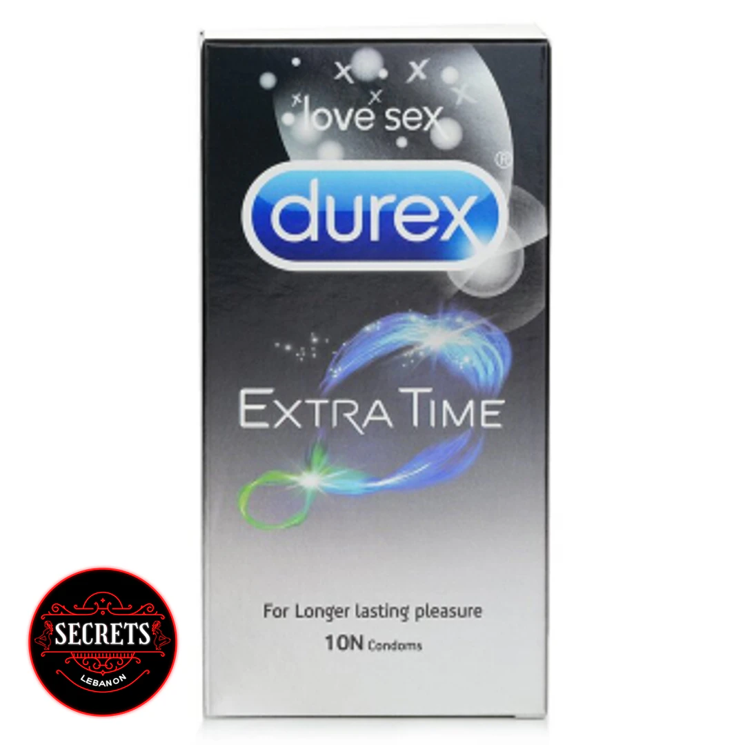 10 Pack Durex Extra Time Condoms dark silver front-facing retail box