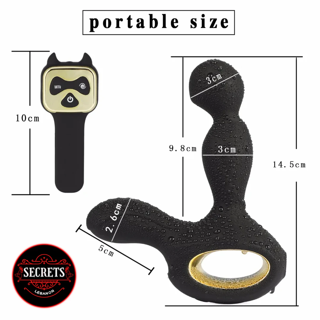 15 Mode Heating Rotating Prostate Vibrator black silicone with remote control dimensions