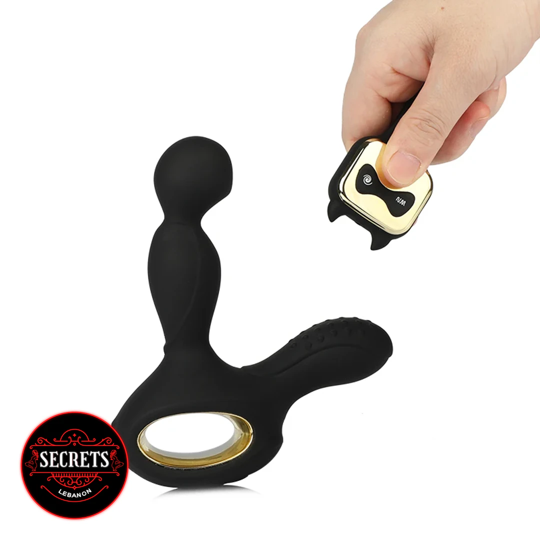 15 Mode Heating Rotating Prostate Vibrator black silicone with gold remote control