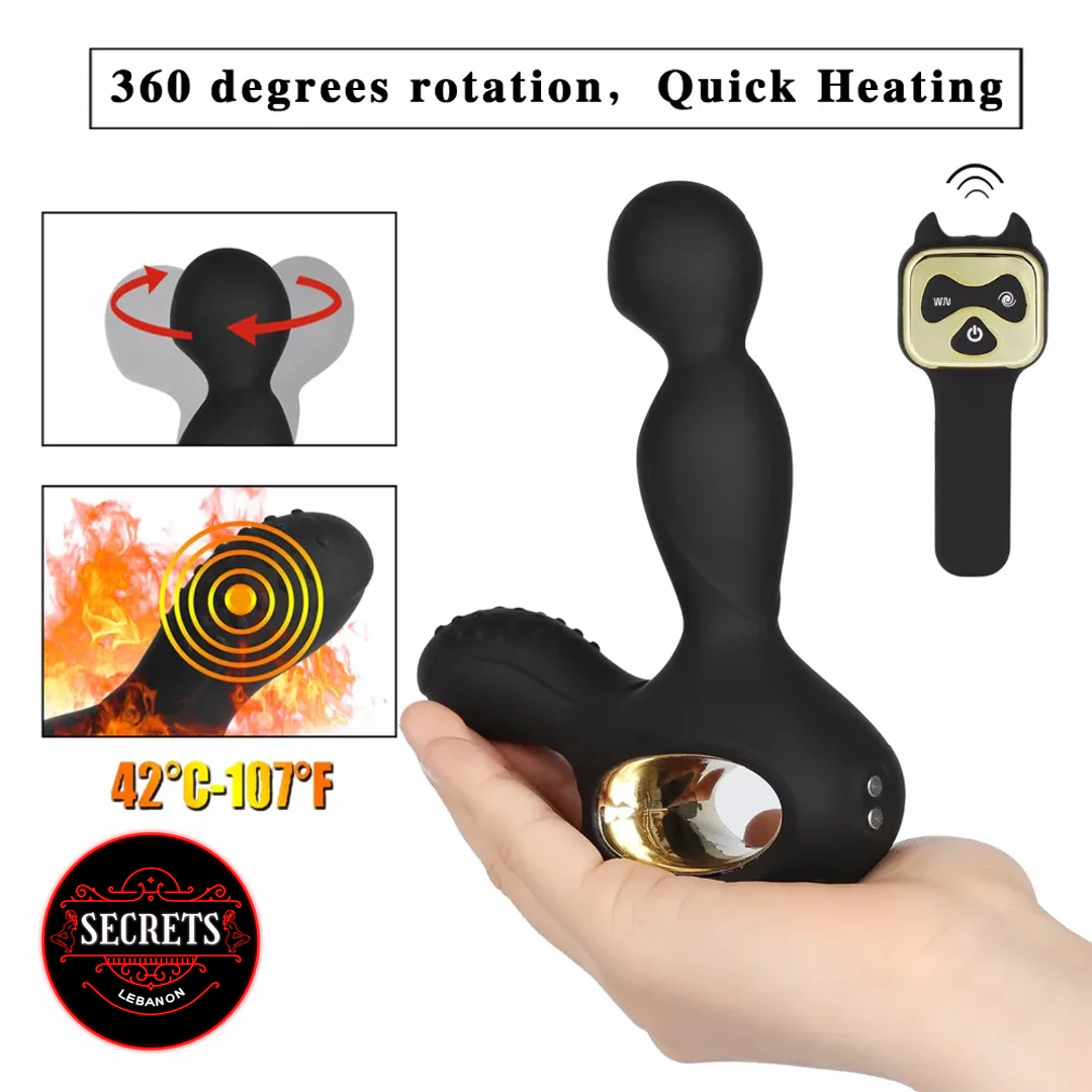 15ModeHeatingRotatingProstateVibrator-7 15 Mode Heating Rotating Prostate Vibrator held in hand with wireless remote