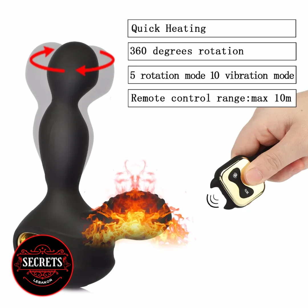 15 Mode Heating Rotating Prostate Vibrator black silicone with gold wireless remote