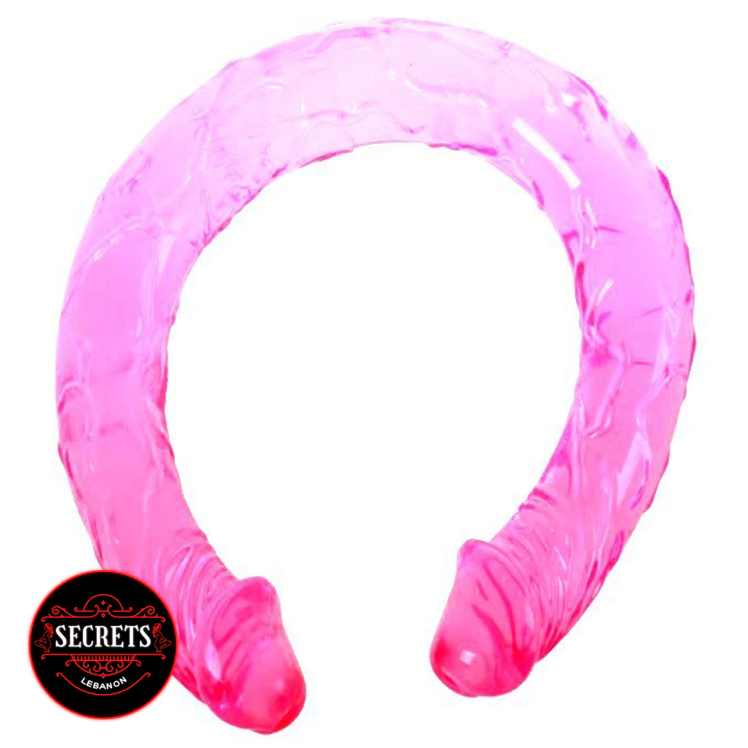 18 Inch Flexible Double Dong in pink jelly curved horseshoe shape