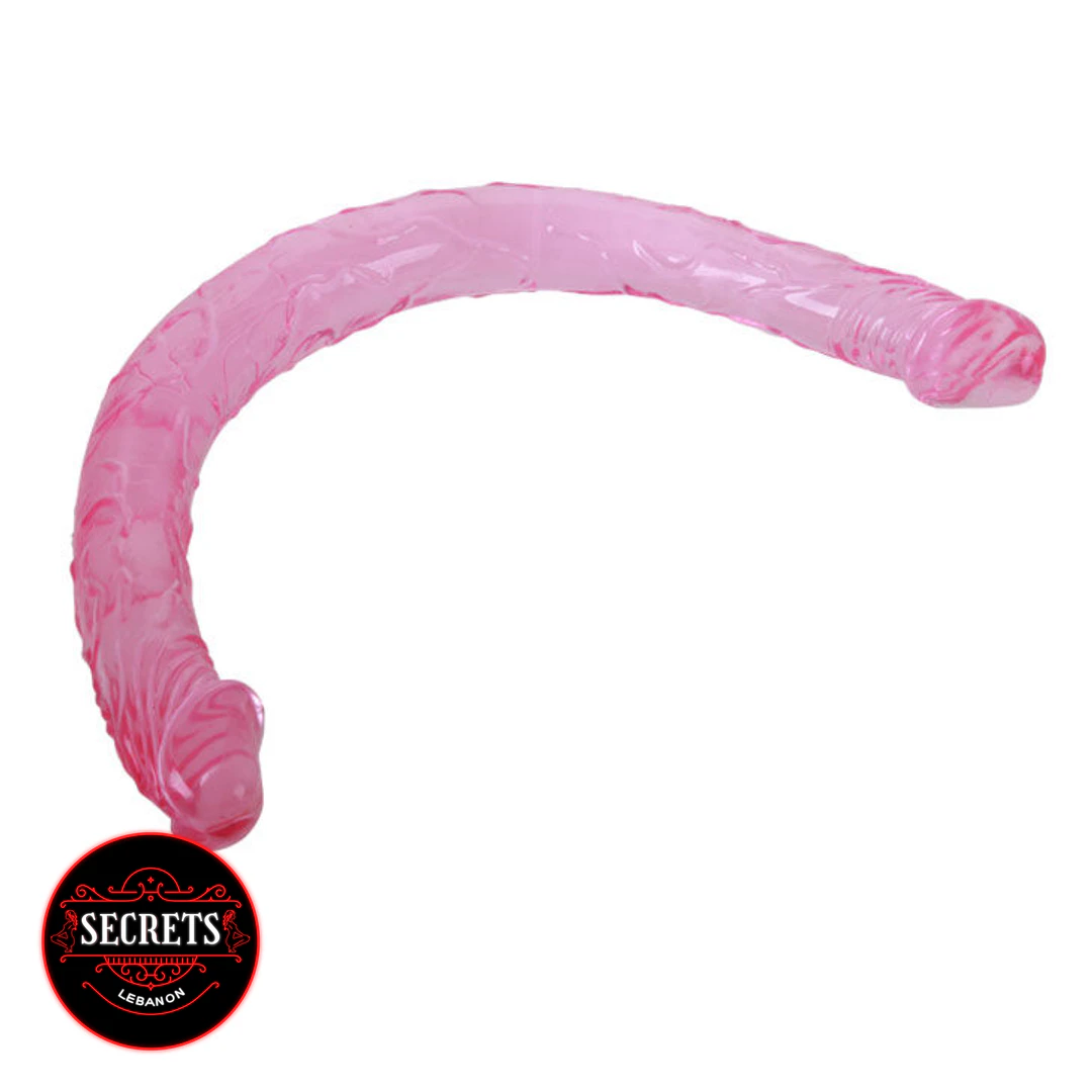 18 Inch Flexible Double Dong in pink jelly with curved U-shape