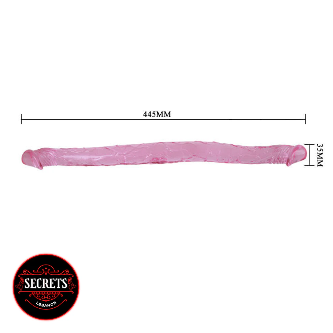 18 Inch Flexible Double Dong in pink with size annotations shown