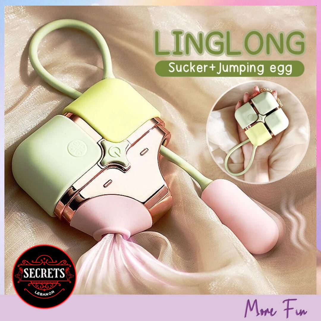 2 In 1 Sucker Jumping Egg Vibrator in pastel green and pink with rose-gold body
