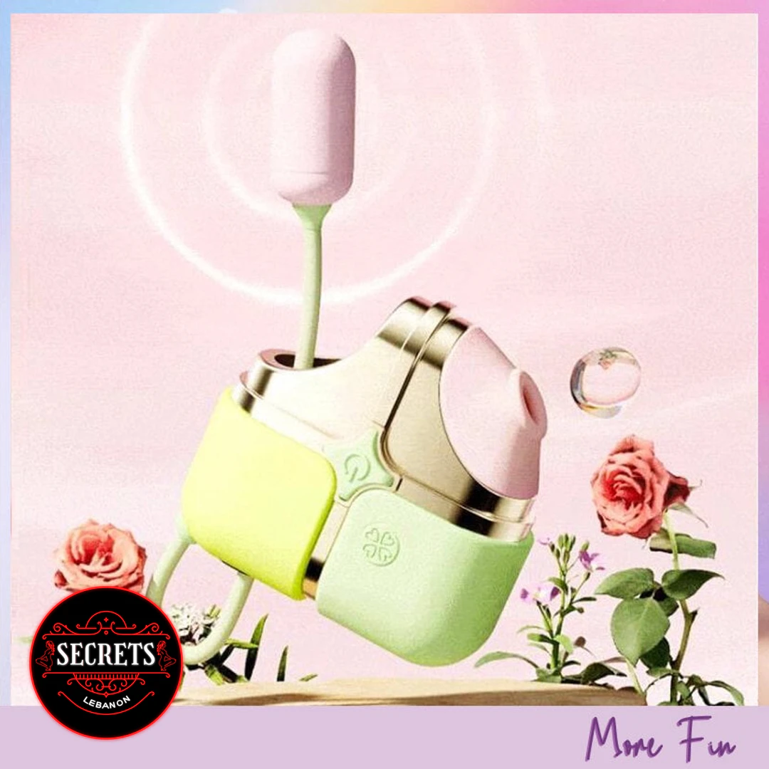 2 In 1 Sucker Jumping Egg Vibrator in green and pink with roses