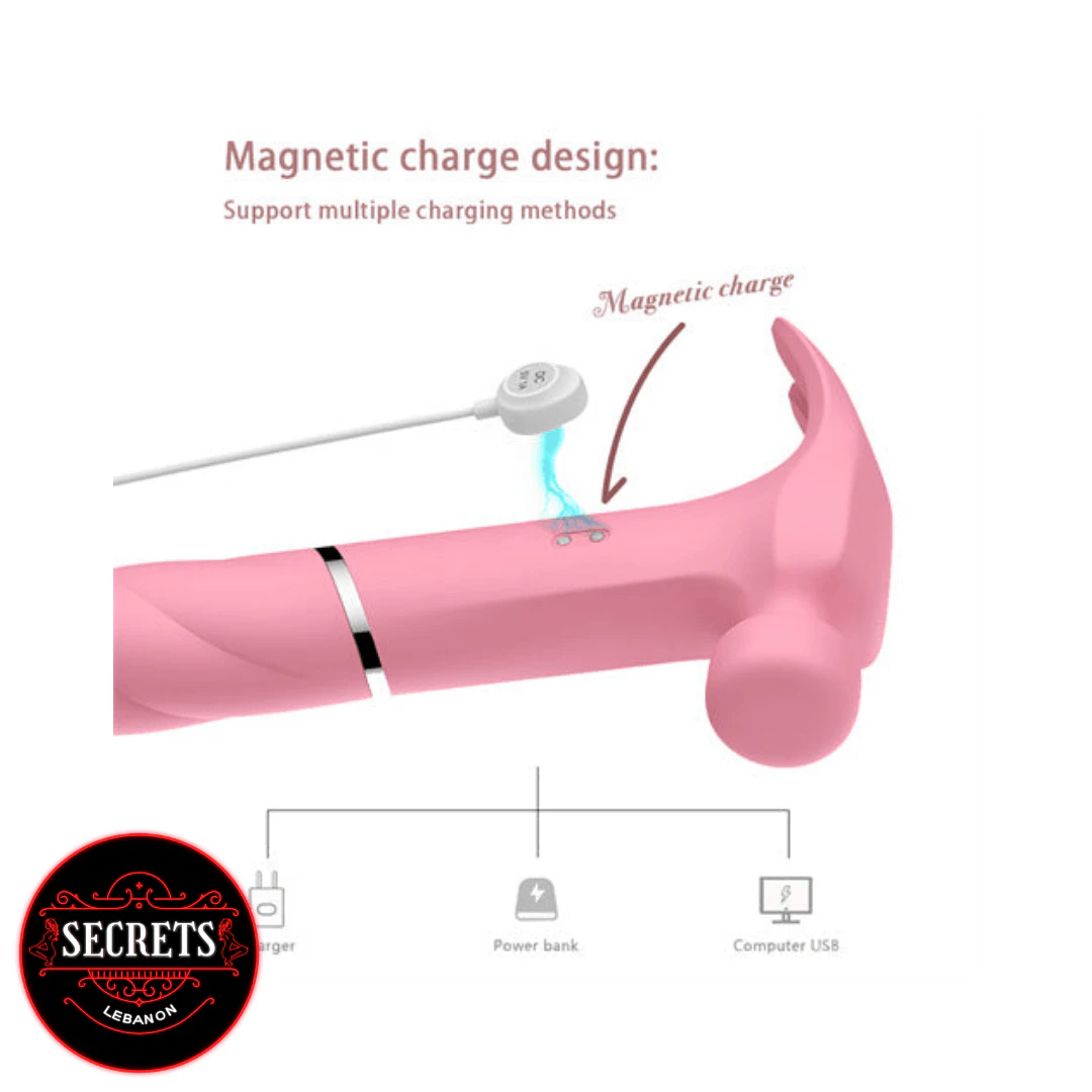 3 In 1 Hammer Tongue Vibrator pink with magnetic USB charging diagram