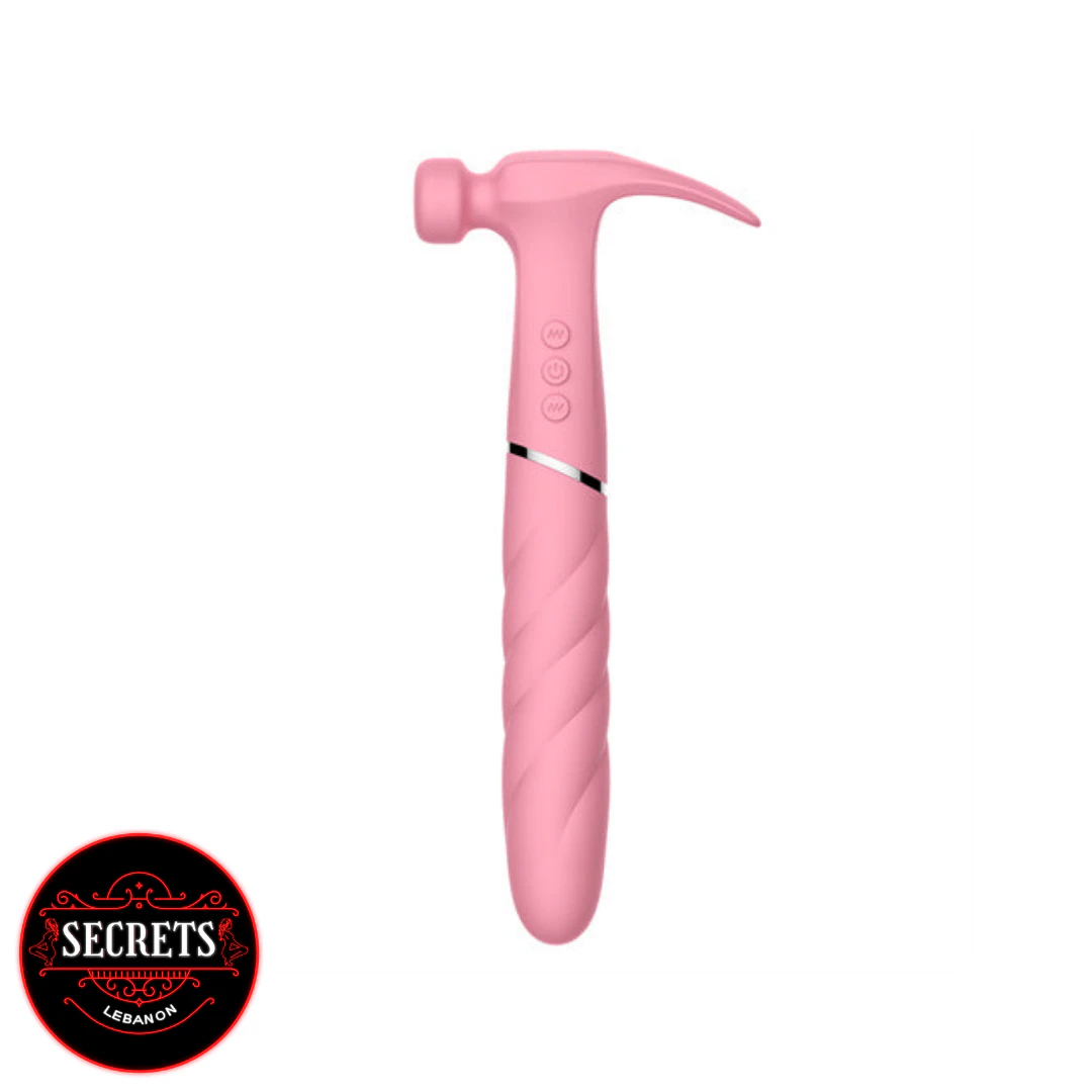 3 In 1 Hammer Tongue Vibrator in pink silicone with textured handle