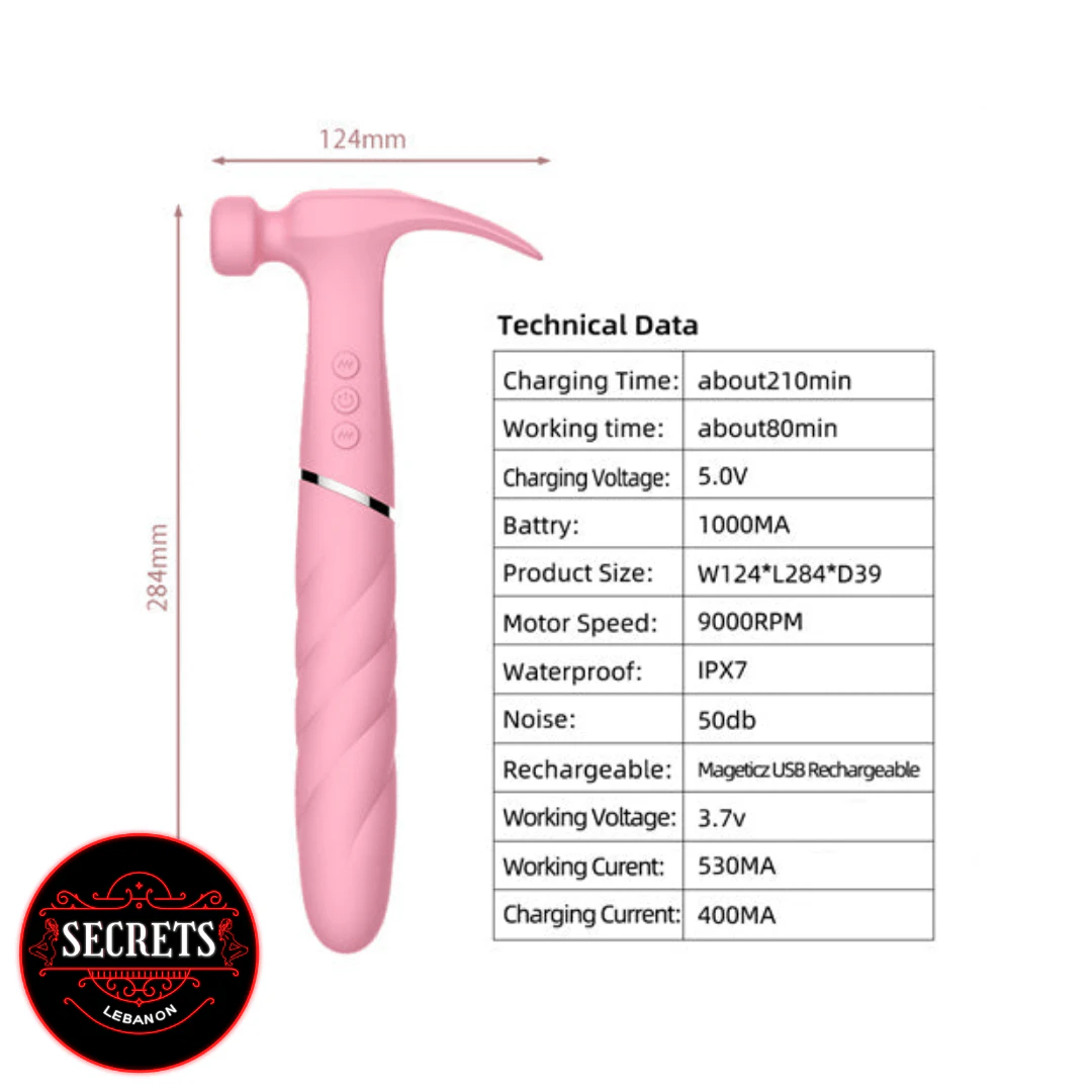 3 In 1 Hammer Tongue Vibrator in pink with size specs shown