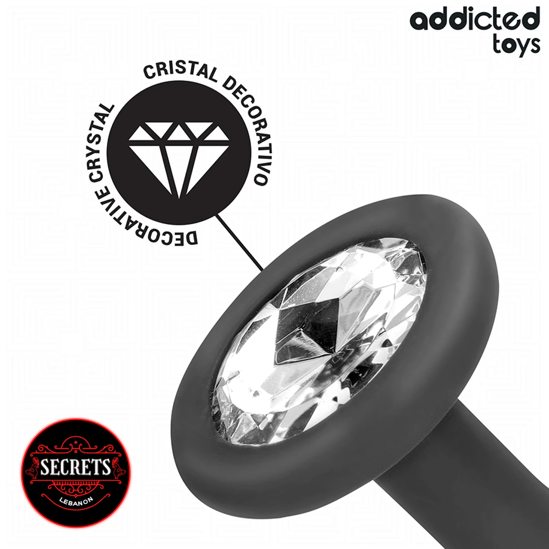 3 Sizes Jewel Base Butt Plug Set close-up with clear crystal on black silicone base