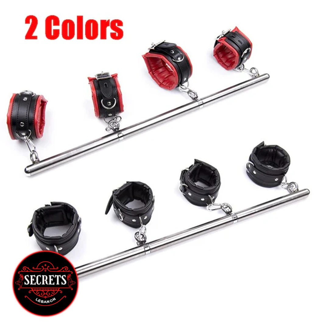 4 Cuff Steel Spreader Bar Set in red-black and all-black versions