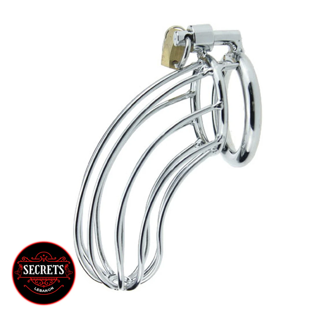 4 Piece Steel Chastity Cage Kit with chrome bars and brass padlock