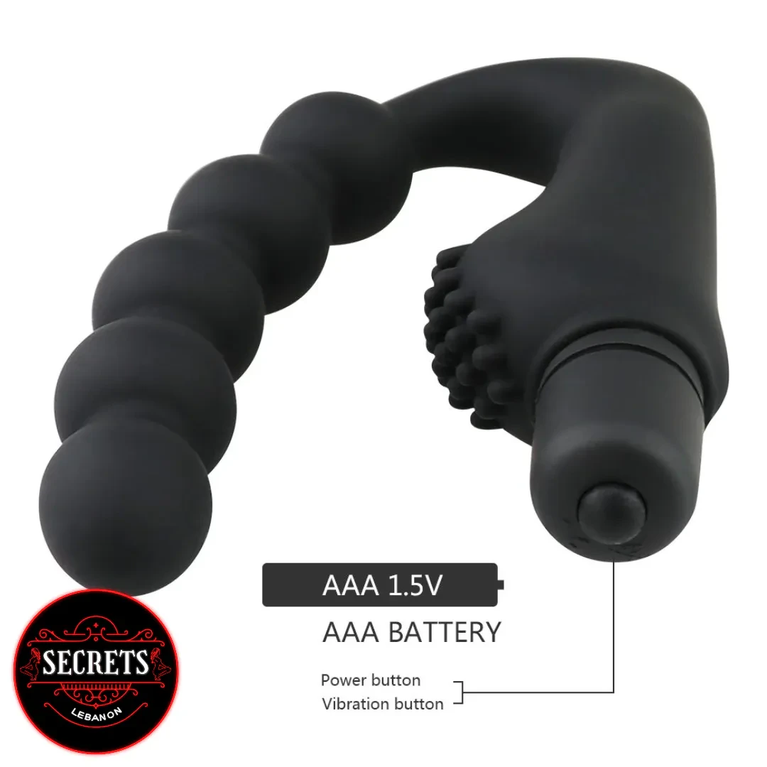 7 Bead Anal Prostate Vibrator black silicone with beaded shaft and bullet motor