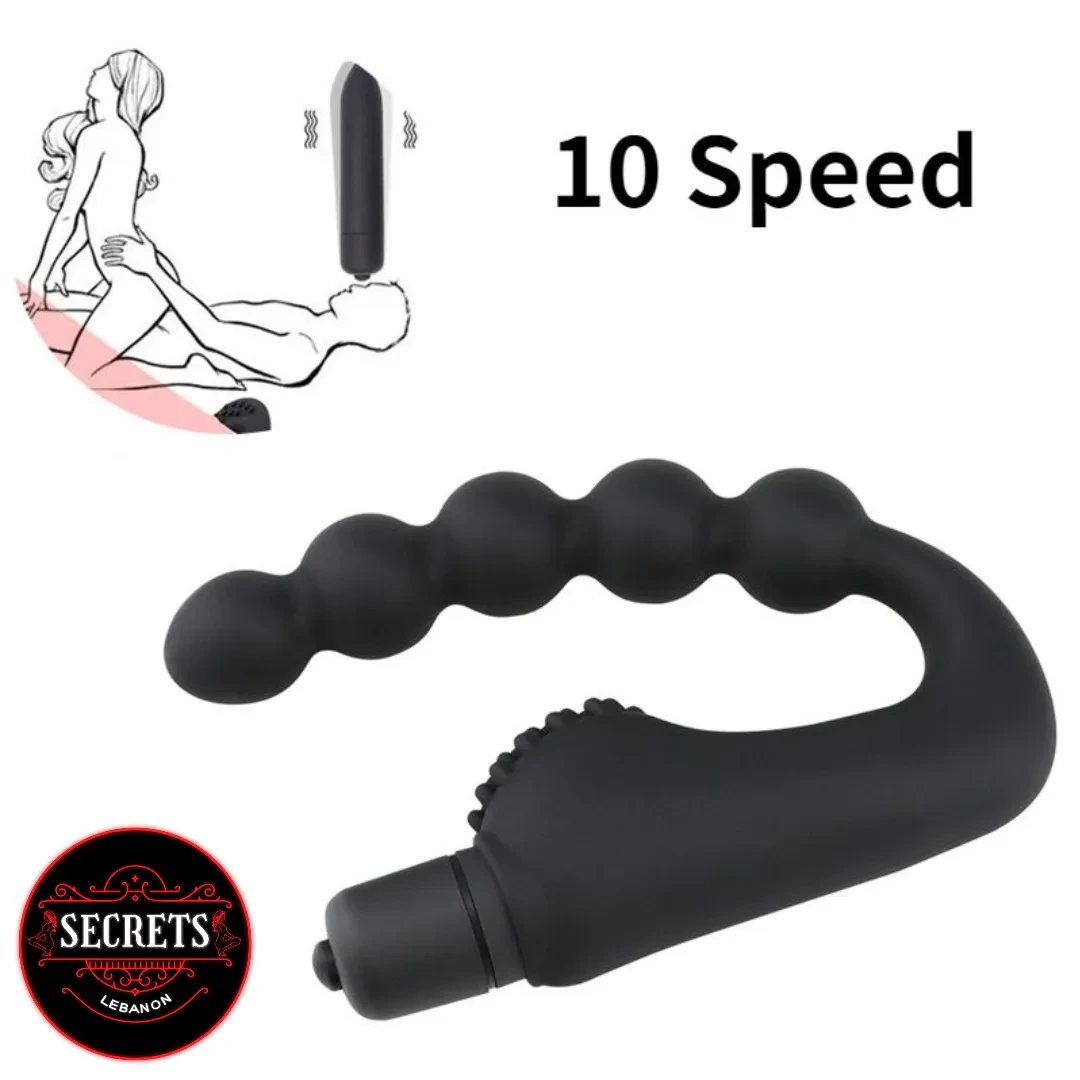 7 Bead Anal Prostate Vibrator in black silicone with bullet vibrator attachment