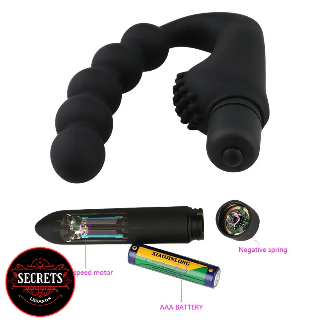 7 Bead Anal Prostate Vibrator in black silicone with bullet vibrator detail
