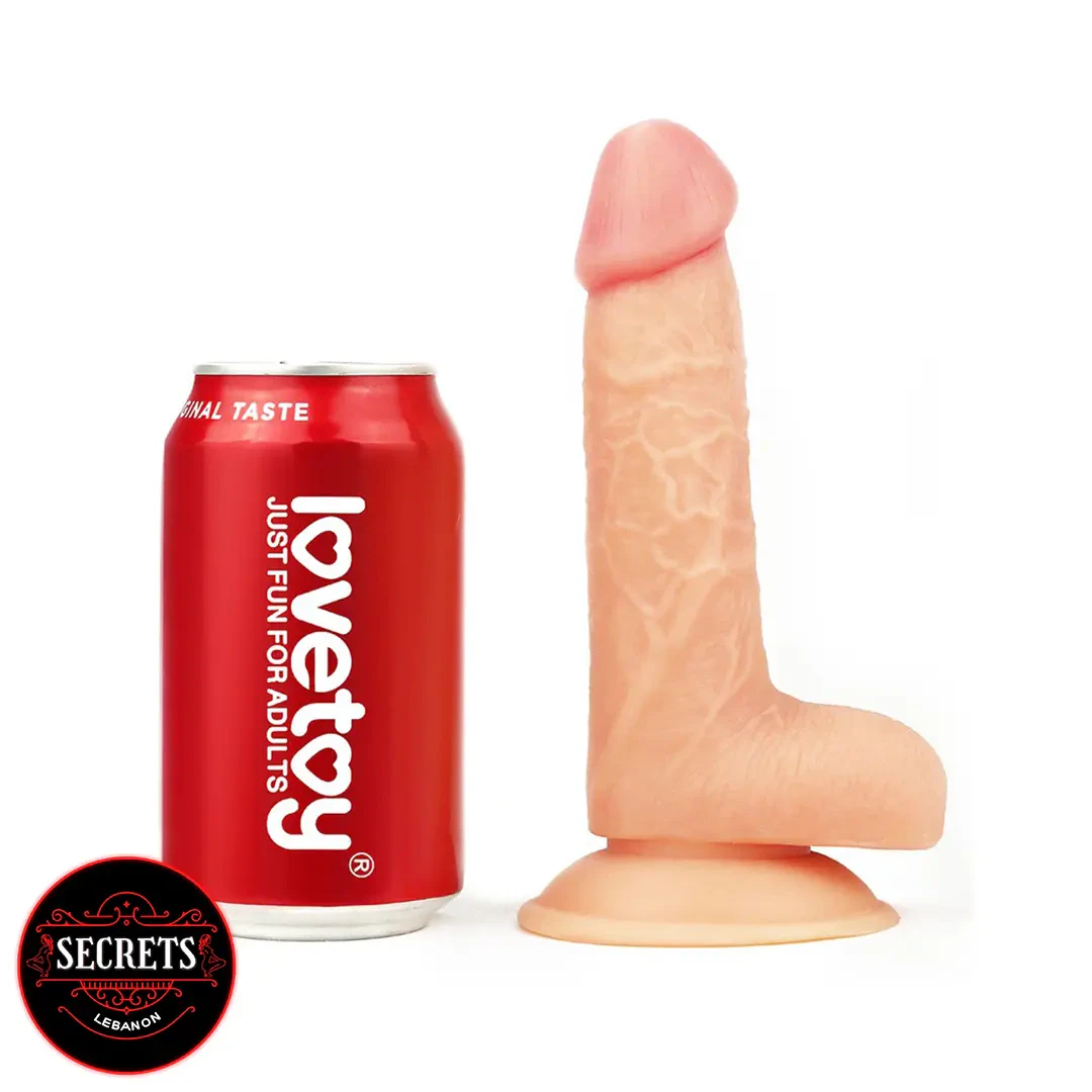 7 Inch Ultra Soft Realistic Dildo flesh-tone side view with suction cup base