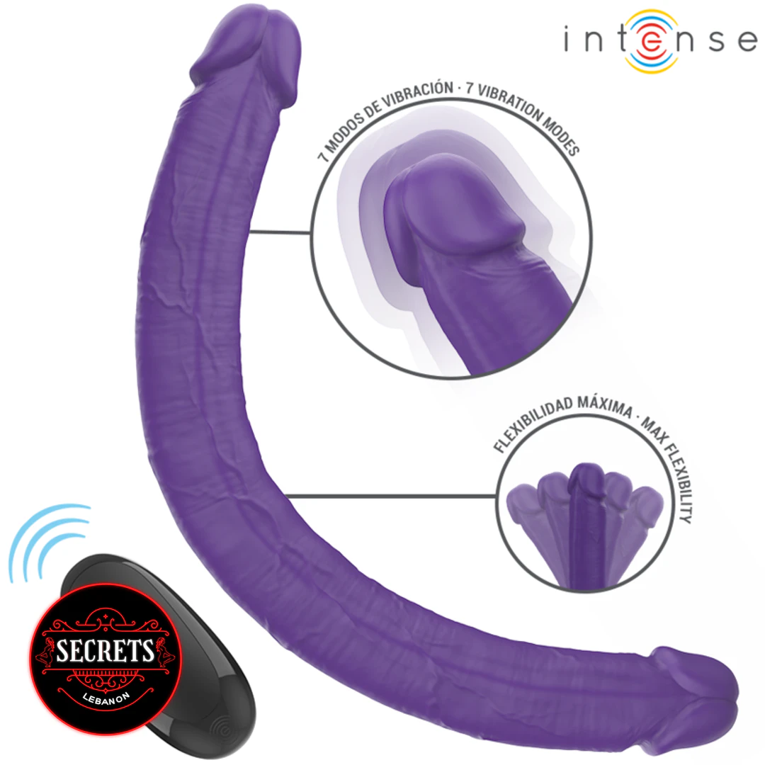 7 Mode Double Ended Vibrating Dildo in purple with wireless remote controller