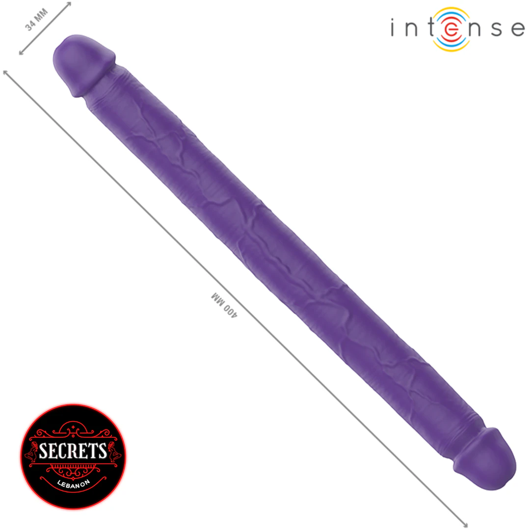 7 Mode Double Ended Vibrating Dildo in purple with veined shaft diagonal view