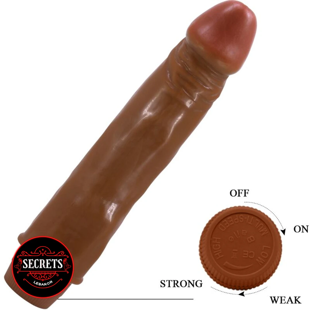8.3 Inch Multi-Speed Vibrating Dildo in brown with twist-dial base detail
