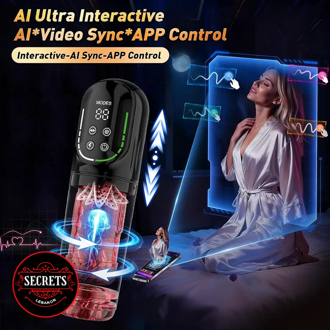 8 Mode Sucking Thrusting Masturbator with LED display and transparent red sleeve