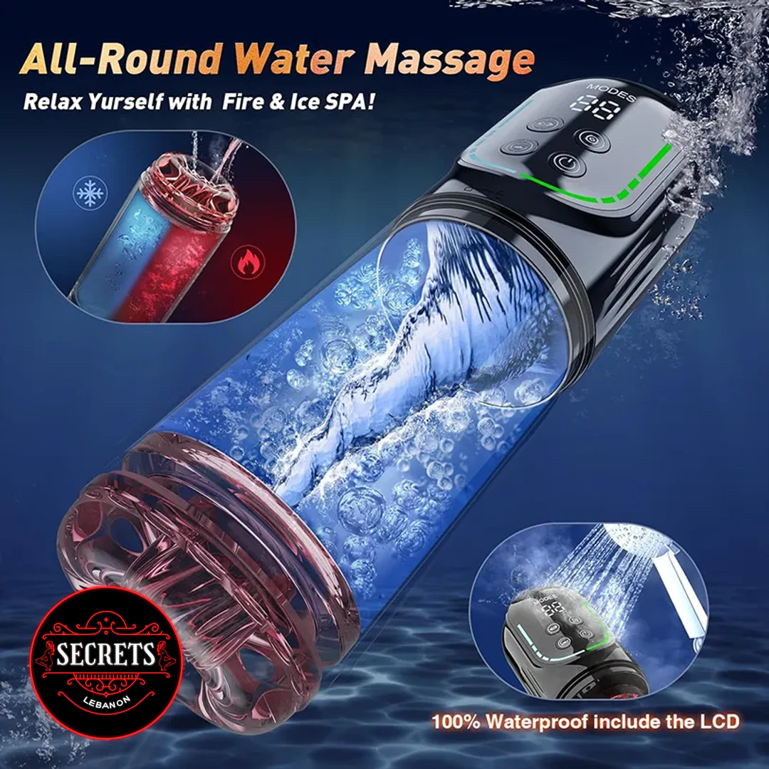 8 Mode Sucking Thrusting Masturbator with LCD display and water massage feature
