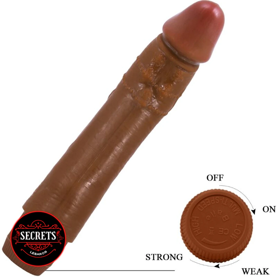 9.5 Inch Multi-Speed Realistic Vibrator in brown with twist-dial base detail