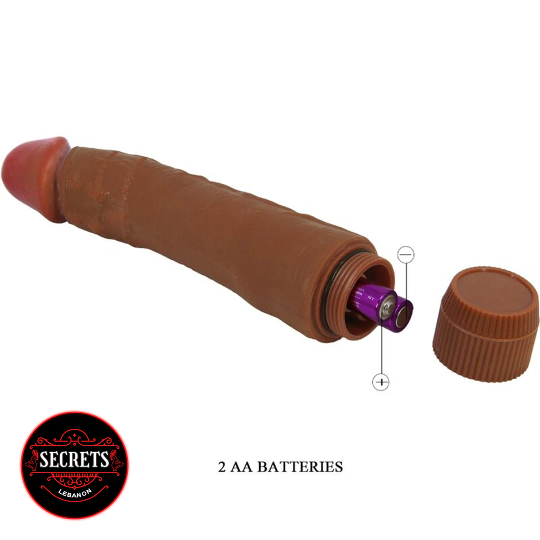 9.5 Inch Multi-Speed Realistic Vibrator with open battery compartment, brown tone