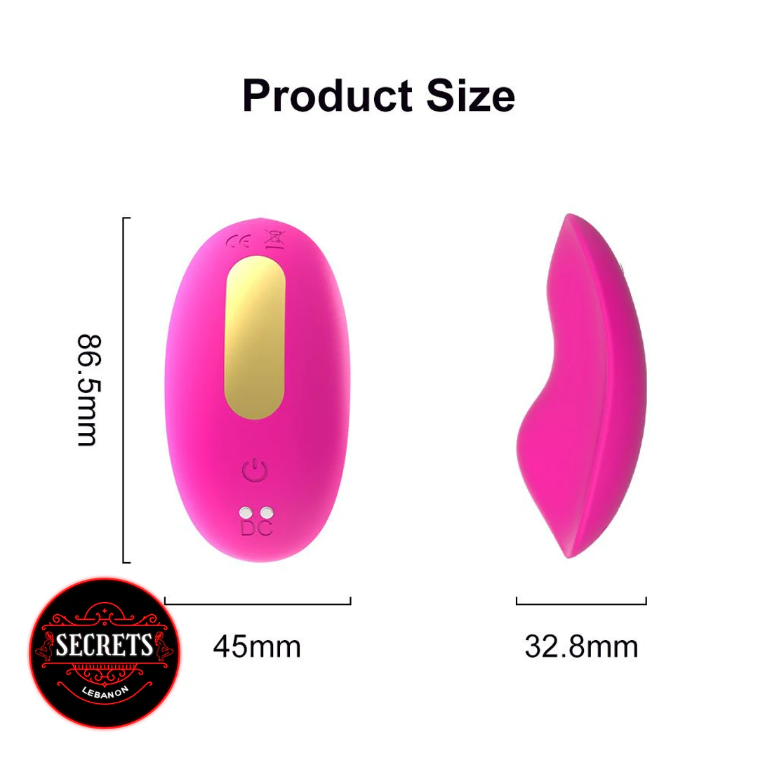 9 Mode App Controlled Wearable Vibrator size diagram pink front and side views
