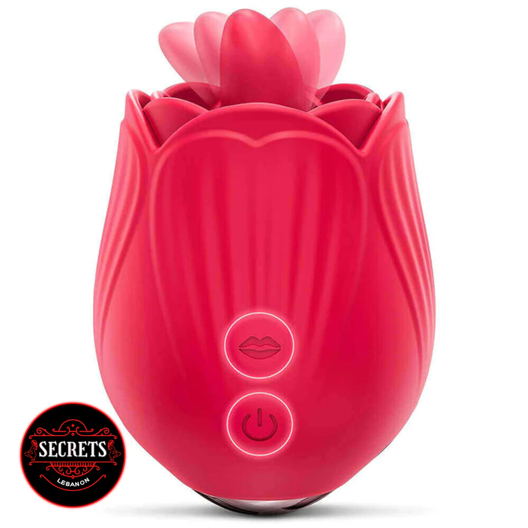 9 Mode Rose Licking Clitoral Vibrator in red silicone front view