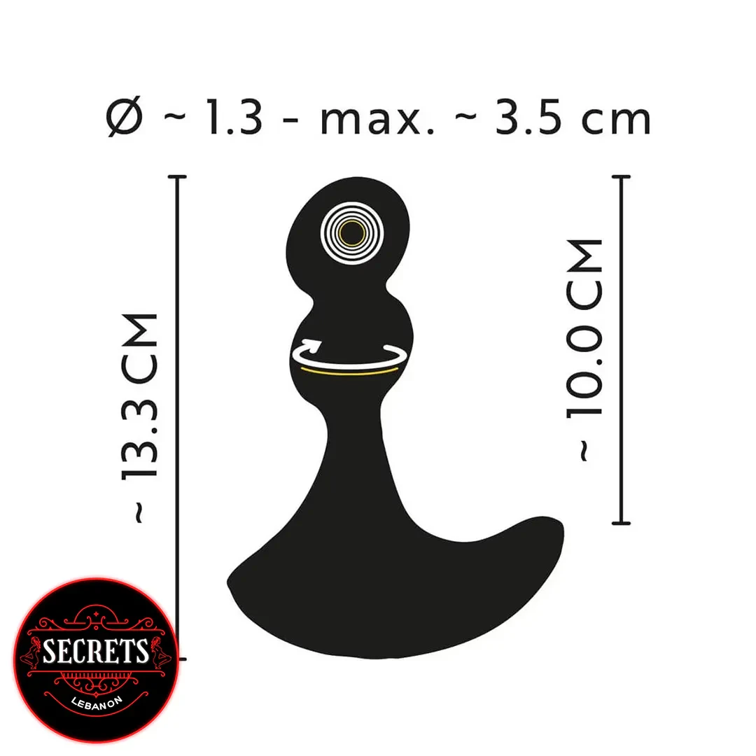 Anos Rotating Silicone Prostate Massager black diagram showing dimensions on white background