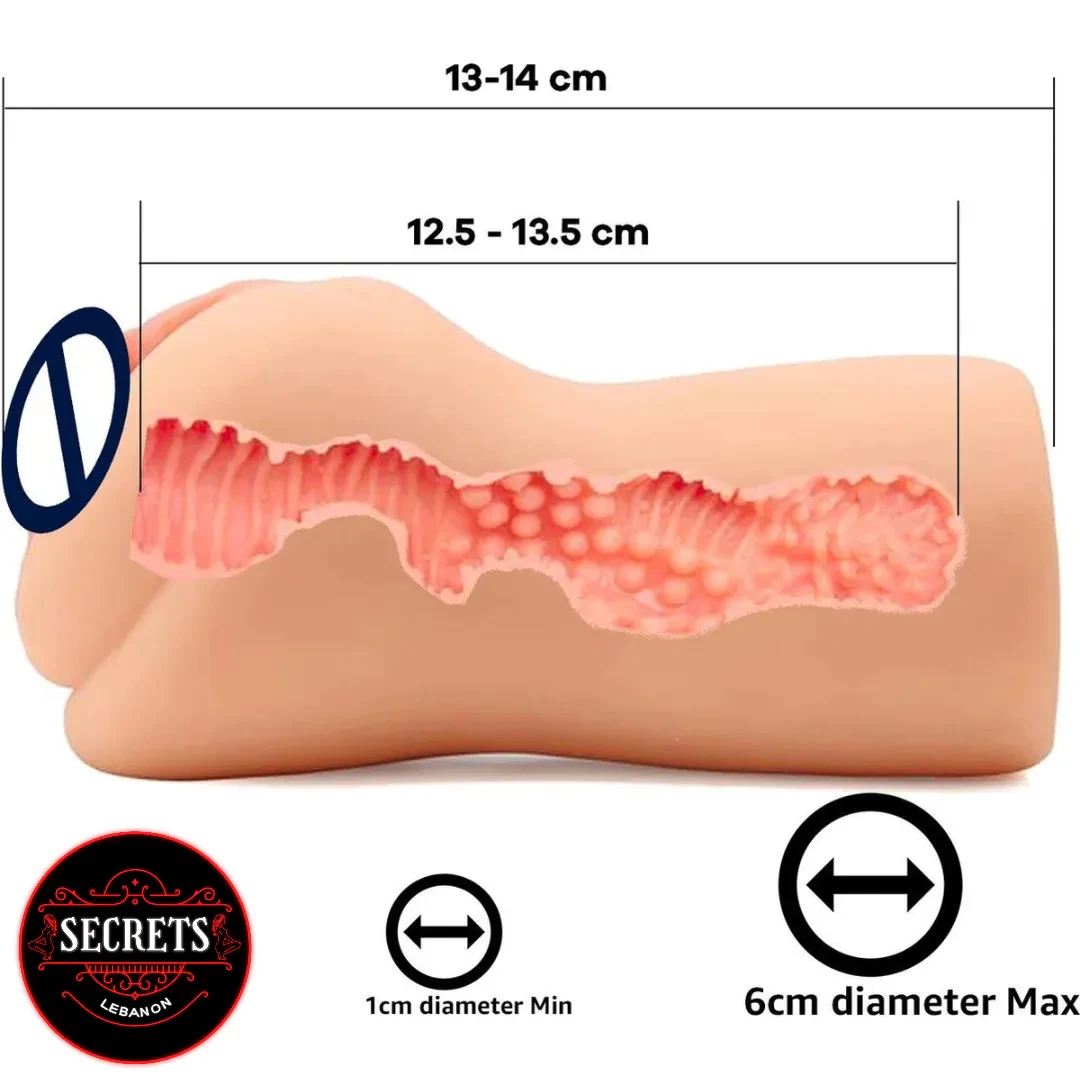 Barbie Pocket Pussy Sleeve with textured pink interior and size dimensions shown