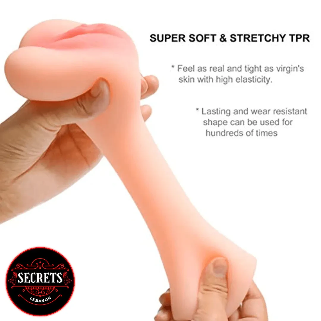 Barbie Pocket Pussy Sleeve stretched by two hands showing soft flesh-toned TPR
