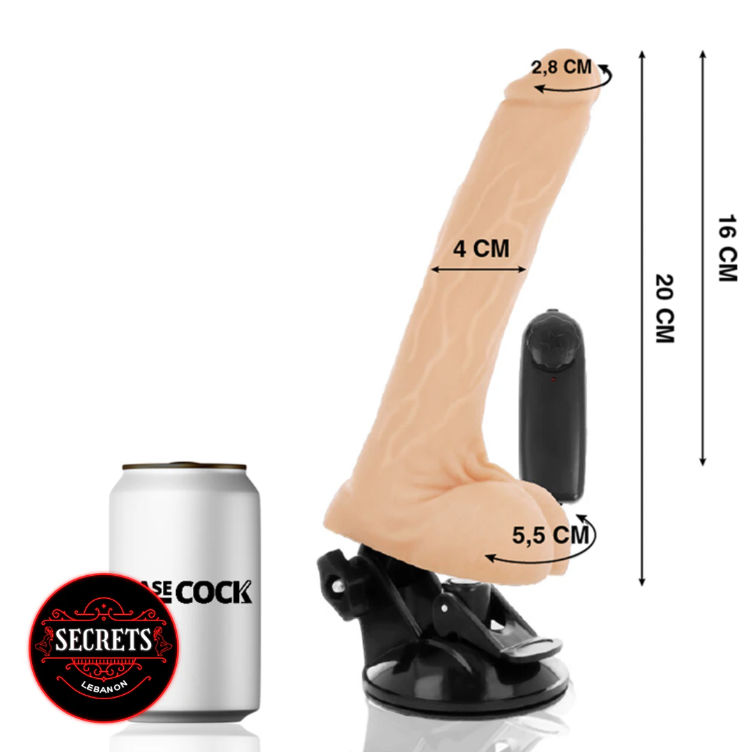 BaseCock 8 Inch Vibrating Realistic Dildo with suction cup base and size labels