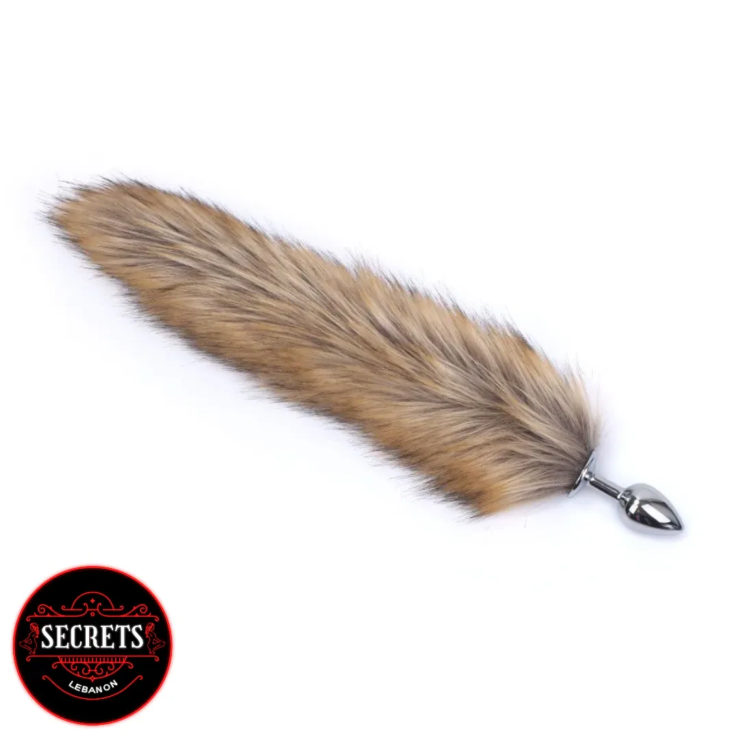 Beginner Fur Tail Anal Plug with long brown fur and silver base