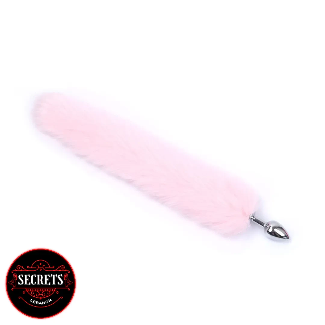 Beginner Fur Tail Anal Plug with fluffy pink faux fur and silver plug