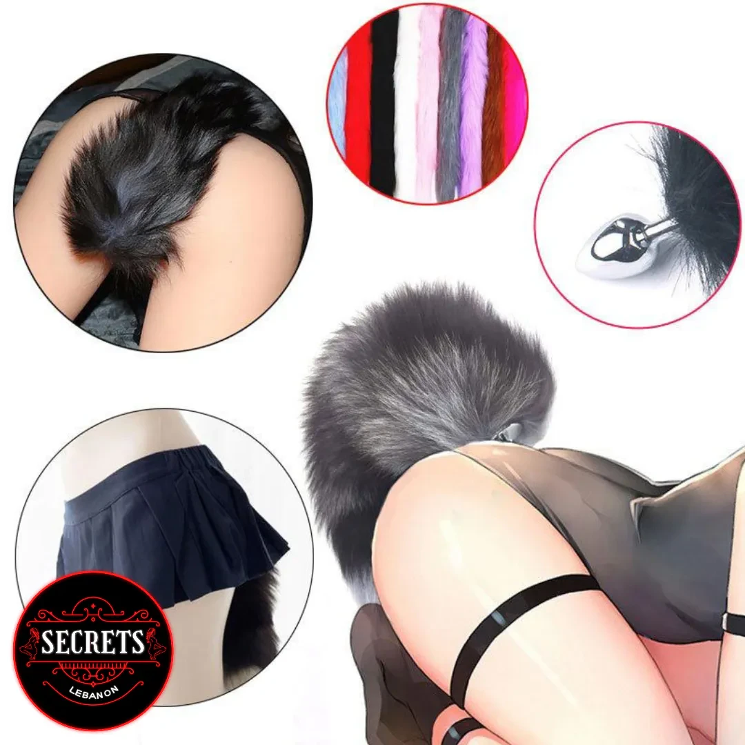 Beginner Fur Tail Anal Plug in black faux fur with steel base