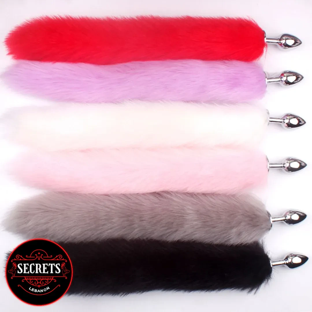 Beginner Fur Tail Anal Plug in six colours red purple white pink grey black