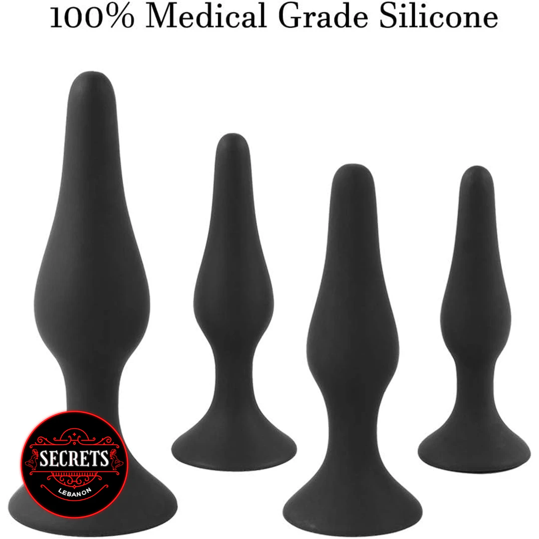 Beginner To Advanced Anal Plug Set four black silicone plugs graduating sizes
